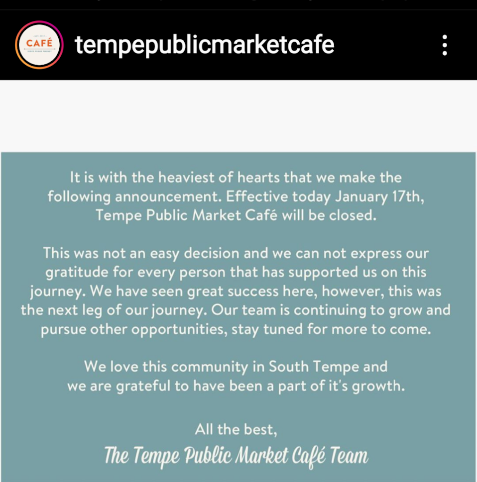 Tempe Public Market Closed